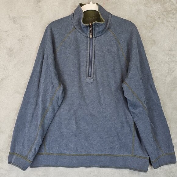 Tommy Bahama Reversible 1/2 Zip Sweater Mens XL Blue/Green Pullover Mock Neck - Picture 1 of 10